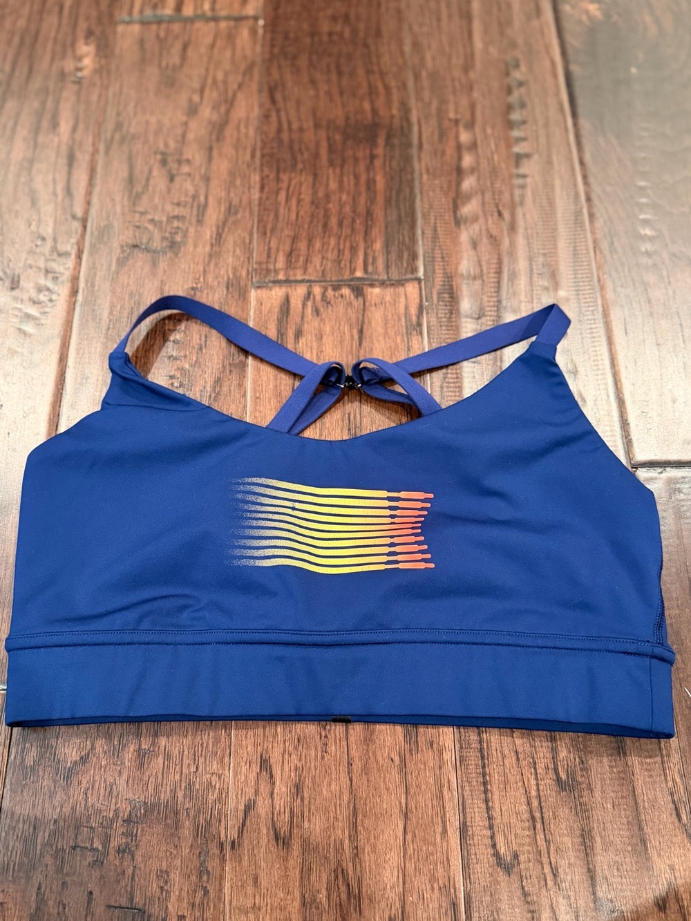 Savage X Fenty Navy Blue Strappy Sports Bra with Sunset Graphic